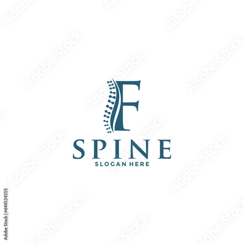 initial Letter F and spine logo vector, Chiropractic Logo design icon template