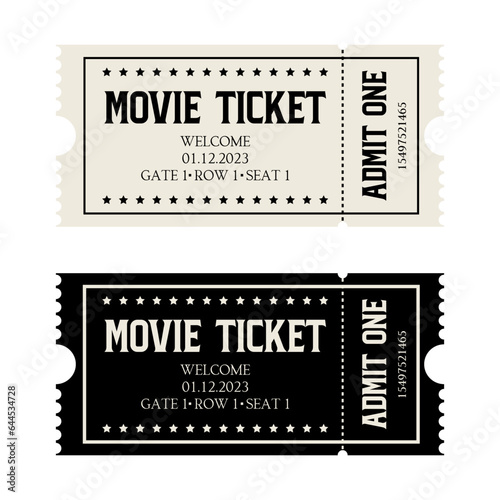 Movie ticket on white background. Vector illustration.