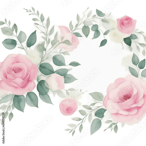 light pink peony rose circle pattern with blue anemone bindweed and forget-me-not flowers and green leaves.