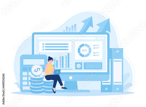 Financial diversification plan composition with income symbols, profit accounting concept flat illustration