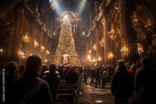 A historic cathedral hosts a holiday concert that blends timeless carols with contemporary musical performances, harmonizing old and new melodies. Generative Ai.