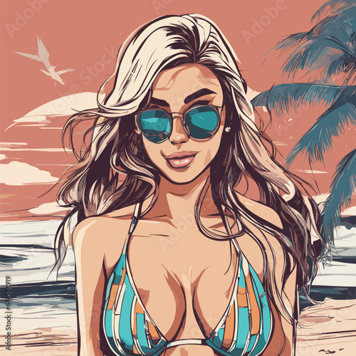 beautiful anim girl with bikini vector art. (2)