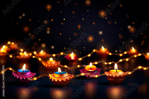 Traditional indian oil lamps for diwali festival on dark background. Traditional festival hindu