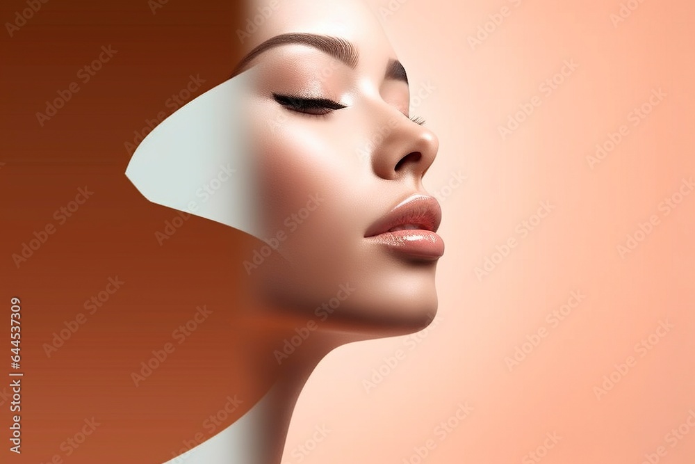 Female beauty, makeup woman portrait with studio composition. Female beauty, makeup woman portrait with studio composition.
