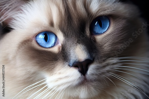 White and black cute cat with blue eyes