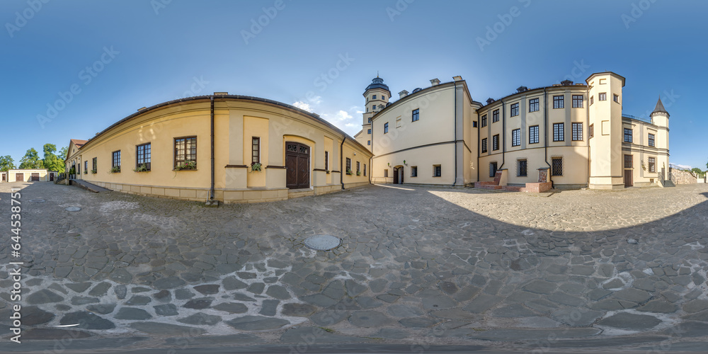 seamless spherical 360 hdri panorama overlooking restoration of the historic castle or palace in equirectangular projection