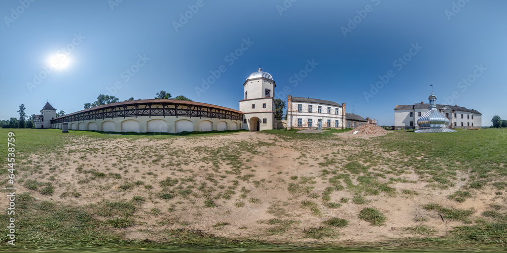 seamless spherical 360 hdri panorama overlooking restoration of the historic castle or palace in equirectangular projection