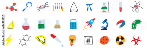 colorfull science doodle icon pack bundle education school chemistry, biology, symbol math