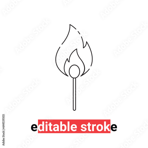 minimal editable stroke burning match icon. flat lineart simple style trend modern matchstick logotype graphic art design element isolated on white background