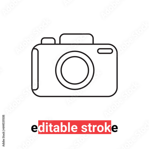 minimal editable stroke photo camera icon. concept of photocamera label. lineart style trend modern logotype art graphic design element isolated on white background