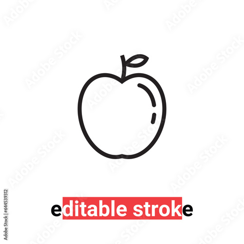 minimal editable stroke apple icon. concept of fresh fruit badge with change line thickness. flat lineart style trend modern logotype graphic design element isolated on white background