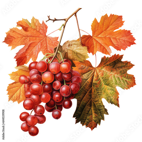 Watercolor colorful autumn branch with red berries AI Generative