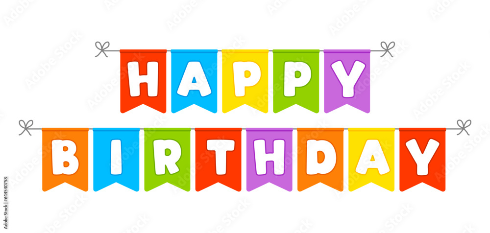 Happy Birthday flags. Party invitation with color garland. Happy Birthday flags. Party invitation with color garland.