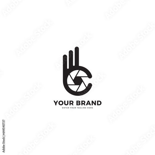 Camera lens finger c logo, vector graphic design