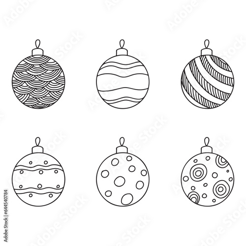 Doodle illustration of Christmas ornaments. New Year festive decoration. Simple vector drawing