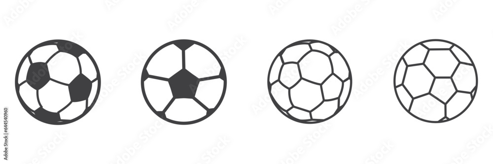 Vector soccer ball icons set. Football symbols in flat design. Sport illustration. Football ball Icon in trendy flat style isolated on white background. Soccer ball pictogram. Football symbol.
