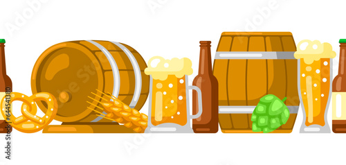 Pattern with beer objects. Beer festival or Oktoberfest.
