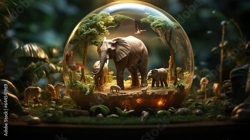 Mini Zoo Magic: Detailed Animals in Glass Bubble, generative Ai