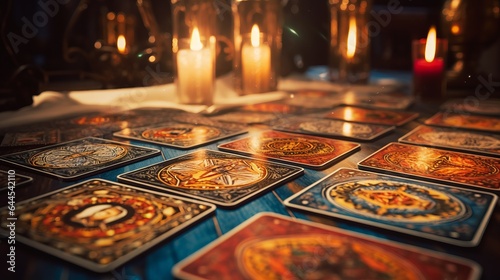 tarot cards on table with candles, fortune teller, Fortune teller reading cards