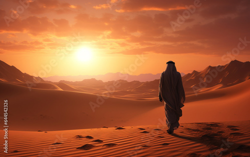 Arab man stands alone in the desert and watching the sunset © MUS_GRAPHIC