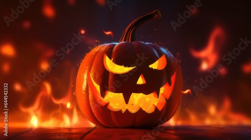 A hyper-realistic 3D rendering featuring a Halloween pumpkin set against a vivid orange background, highlighting the intricate details of the pumpkin's surface. The level of realism