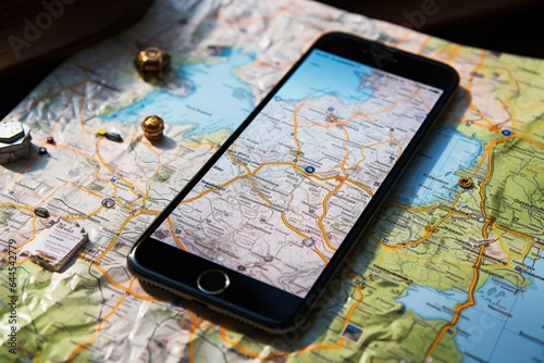 A mobile phone placed on top of tourist maps, ready for adventure