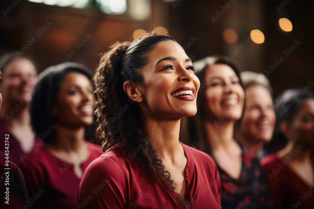 A community choir rehearses in a communal space, creating harmonious music while forging connections through their shared passion for singing. Generative Ai. A community choir rehearses in a communal space, creating harmonious music while forging connections through their shared passion for singing. Generative Ai.