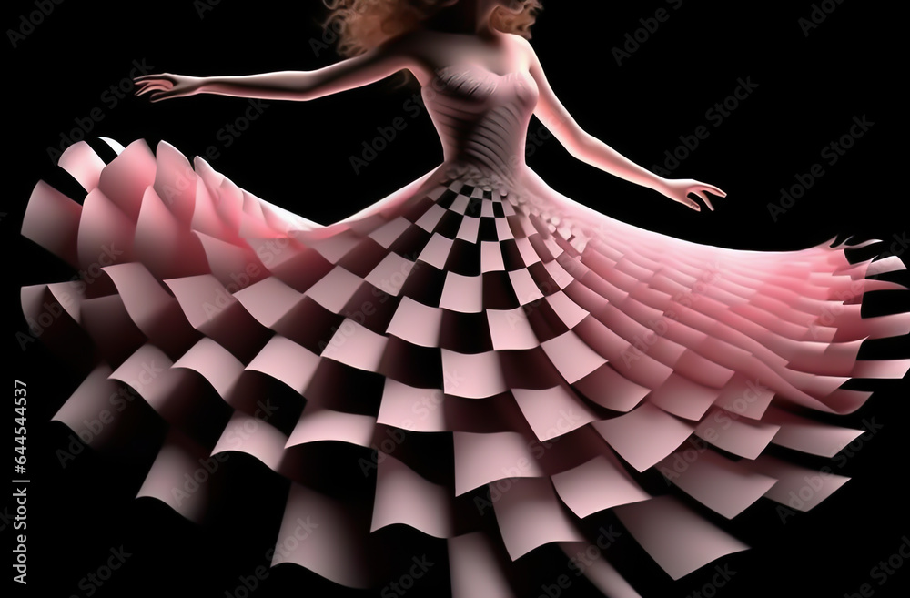 girl posing dancing with a beautiful abstract costume on a black ...