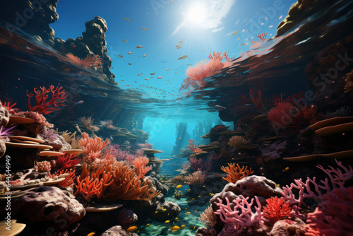 An underwater photographer captures the vibrant colors of a diverse coral reef, emphasizing the beauty and fragility of marine biodiversity. Generative AI. © Sebastian