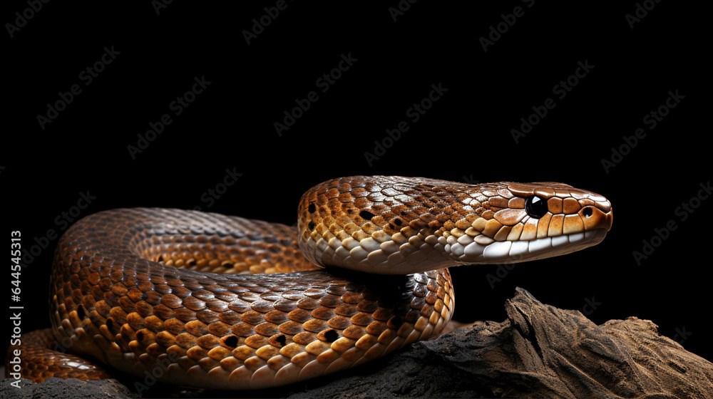 Obraz premium Photo of a brown snake against a black background