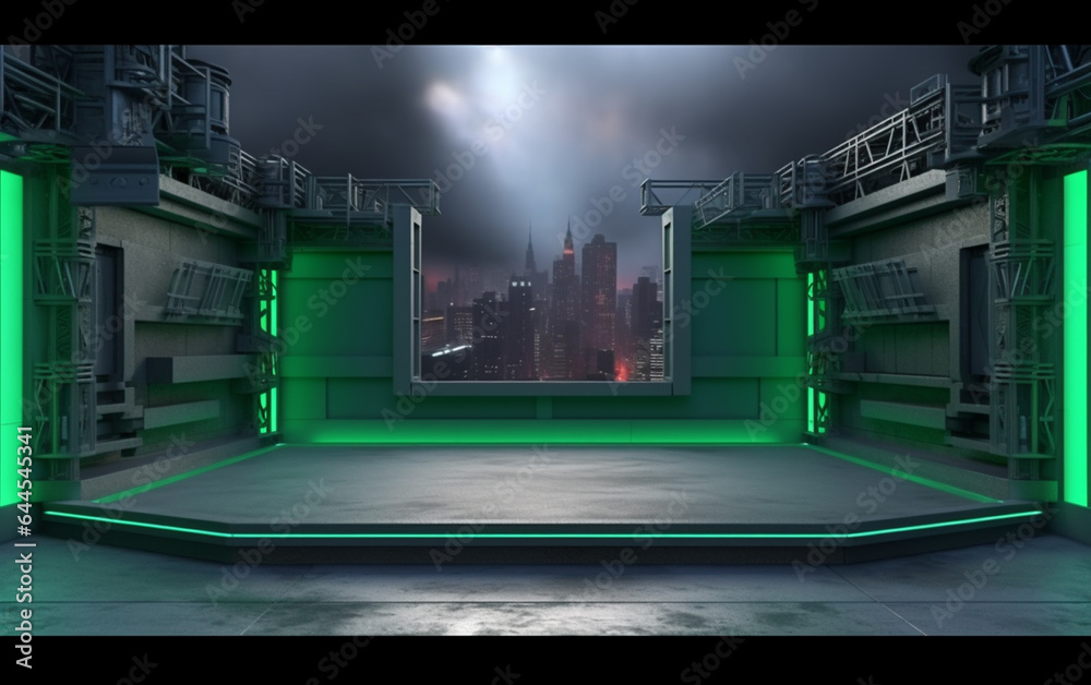 Obraz premium Industrial TV show backdrop. Ideal for virtual tracking system sets. 3D rendering