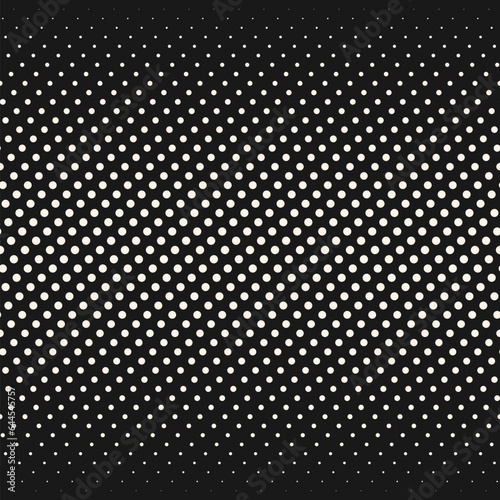 Vector abstract geometric halftone seamless pattern with dots, circles, fading spots. Extreme sport style background. Perforated surface. Black and white repeat texture with gradient transition effect