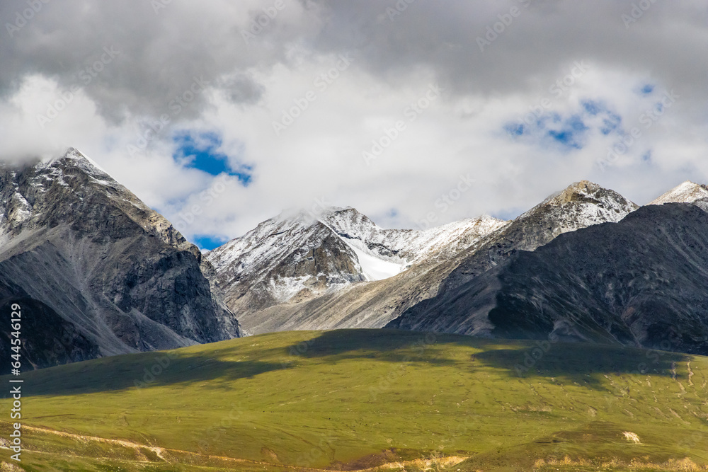 Dark Clouds HImalayan Mountains and Road to Korala Border between Tibet China and Upper Mustang, Nepal