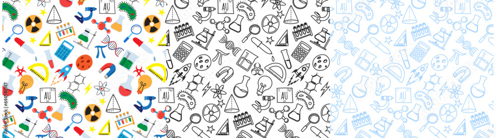 science doodle seamless pattern simple background education school colorful monochrome