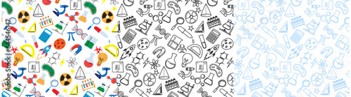 science doodle seamless pattern simple background education school colorful monochrome