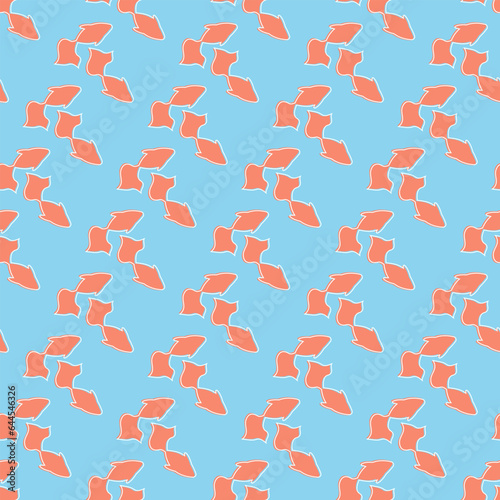 Seamless geometric pattern with red fish on blue background. Vector print for fabric background, textile