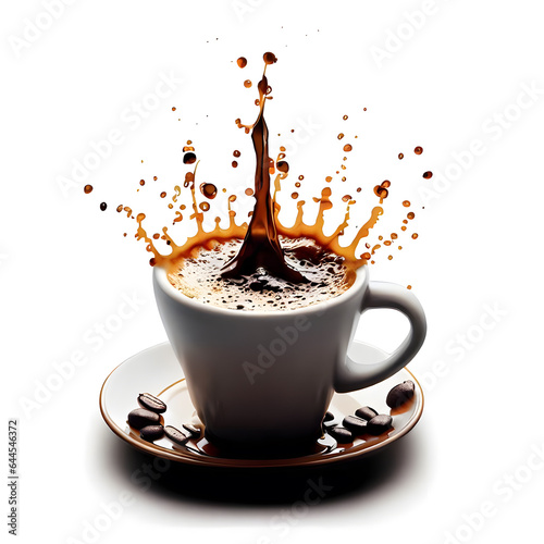 cup of liquid coffee splash with beans for international coffee day celebration