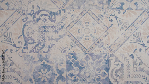 Worn drawing of typical blue and white tiles of Spain