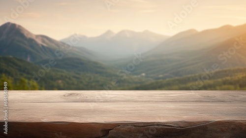 Stone table top with blur background of mountain on sunrise, Advertisement, Print media, Illustration, Banner, for website, copy space, for word, template, presentation