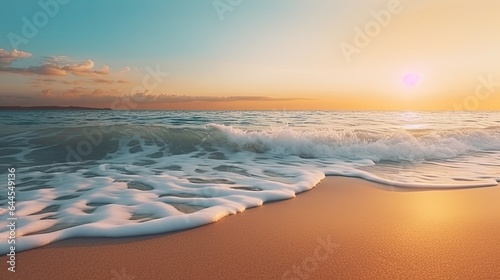 The sandy beach with blur background of sea on sunrise  Print media  Illustration  Banner  for website  copy space  for word  template  presentation.