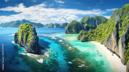 Print op canvas Aerial of cliff landscape with crystal clear water In El Nido, Palawan, Philippines