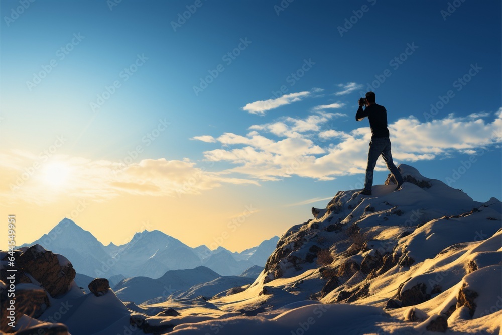Pristine snowy mountain scenery set against a vibrant blue sky