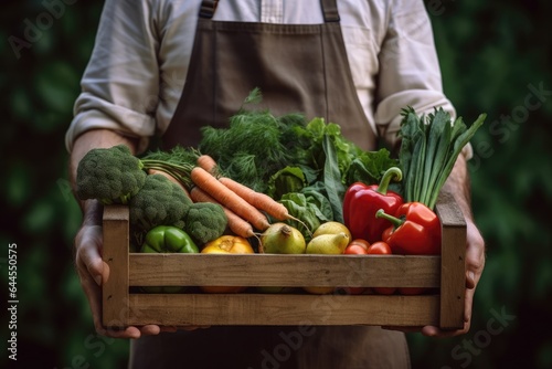 Man holding a box with fresh vegetables © Sarinrata