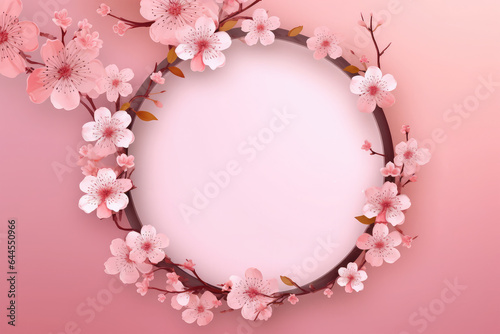 circle decorated sakura on pink background