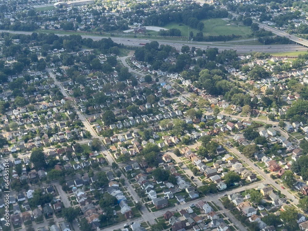 Elevated view of a residential neighborhood 
