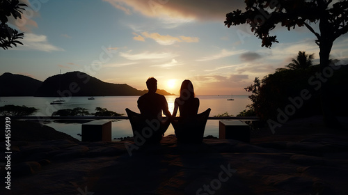 Seaside Romance Silhouetted Couples on a Honeymoon Getaway