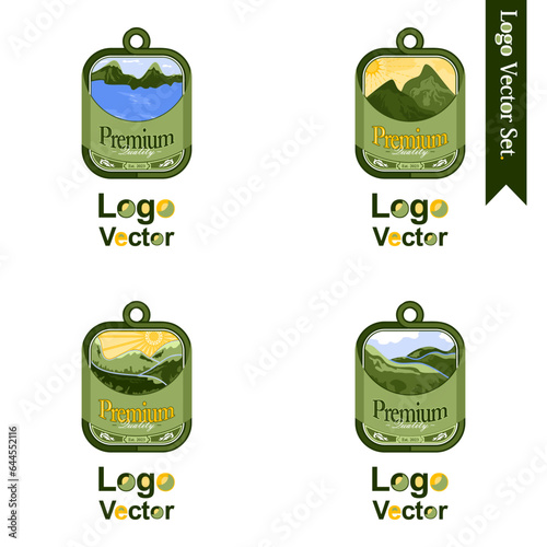 Premium logo set of nature river valley mountains logo label collection badge vector illustration