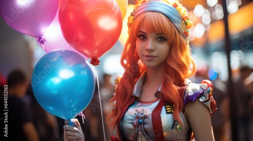 Teenage girl in a cosplay outfit holding a prop.