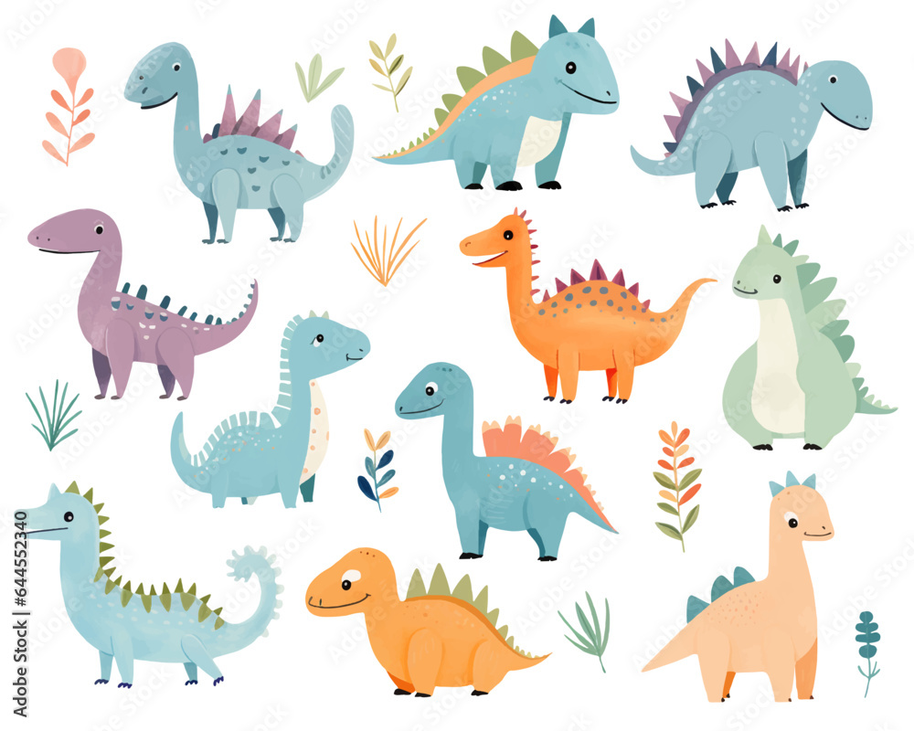 Fototapeta premium Vector set of hand drawn dinosaurs. Cute dinosaur illustrations