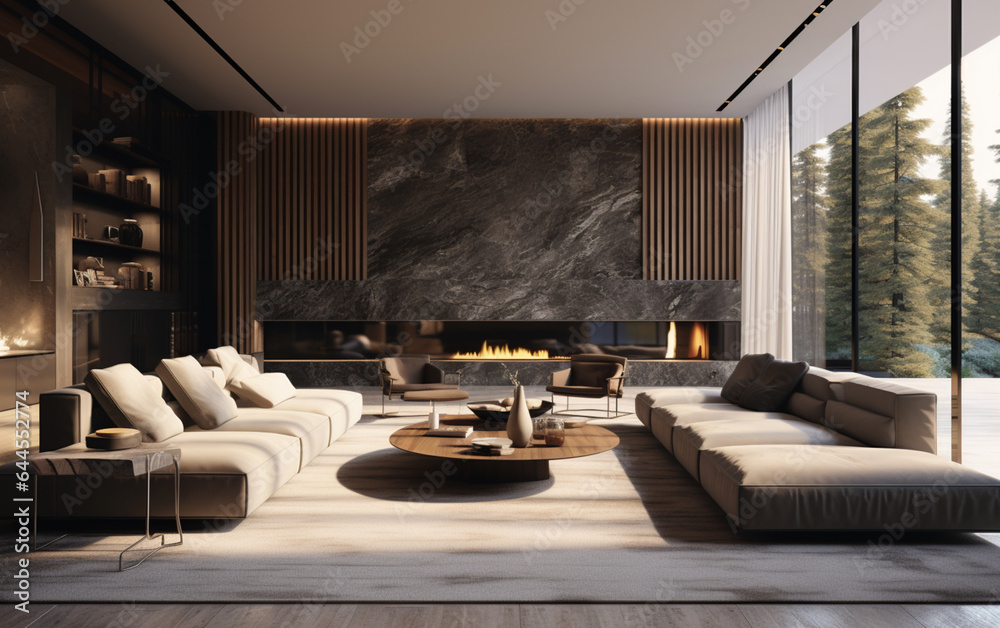 Fototapeta premium Interior of modern living room panorama 3d rendering